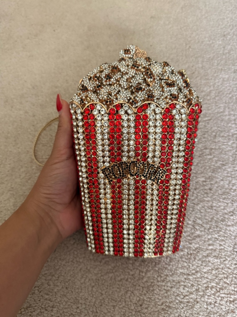 Crystal Popcorn Clutch Bag in Red and Gold